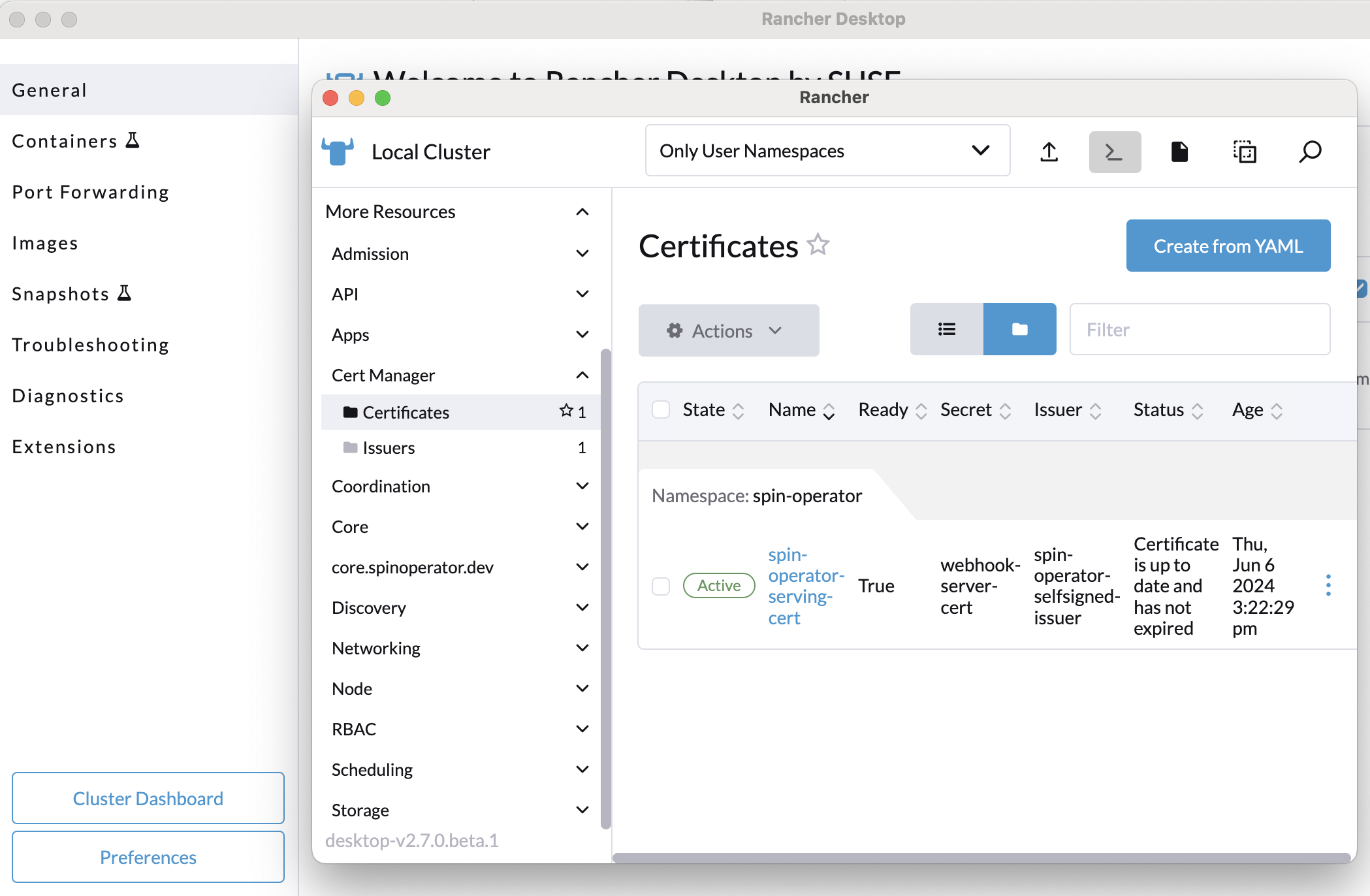 Certificates tab